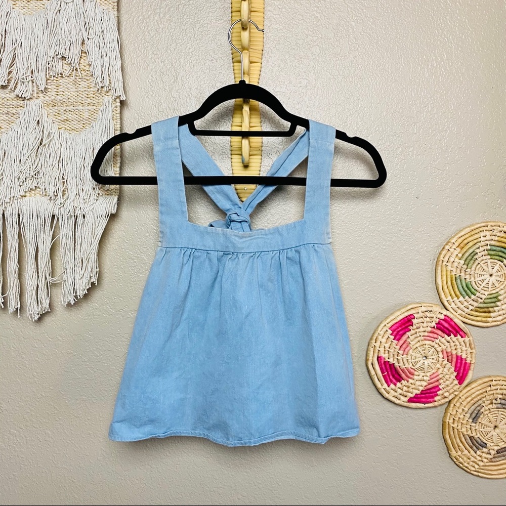 Cope UO Chambray Adjustable Tie Back Crop Top